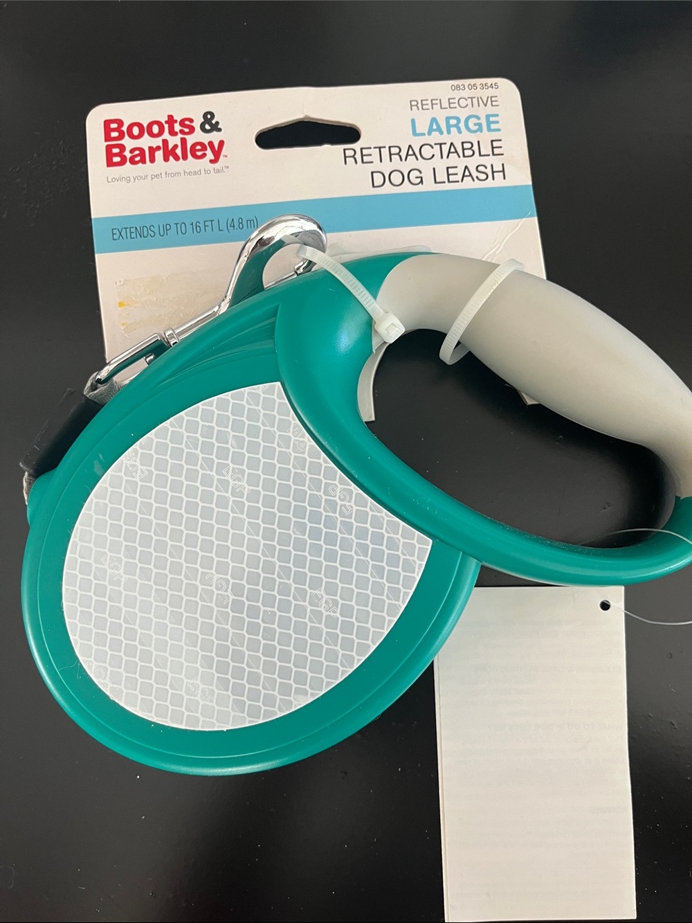 Boots & Barkley Reflective Retractable Dog Leash in Teal and White
